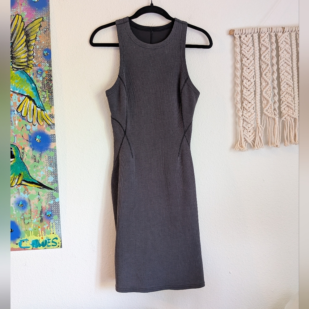 Lululemon Ribbed Softstreme Slim-Fit Sleeveless Tank Dress Dark Grey Sz 6
